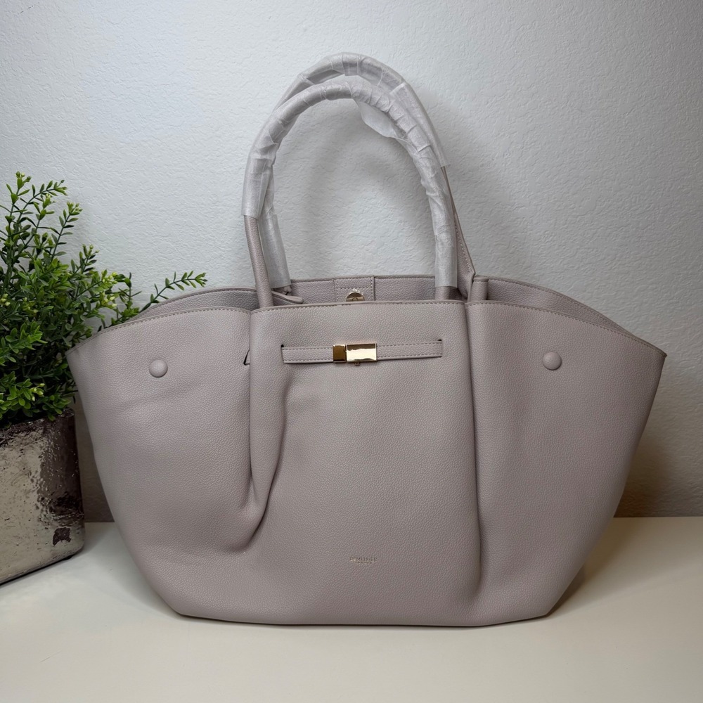 DeMellier Tote Bag Women Ecru Pebbled Leather Gold Hardware Minimalist New OS